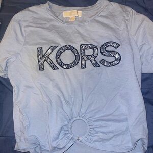 Michael Kors Gold and Light Blue Ring Detail Top